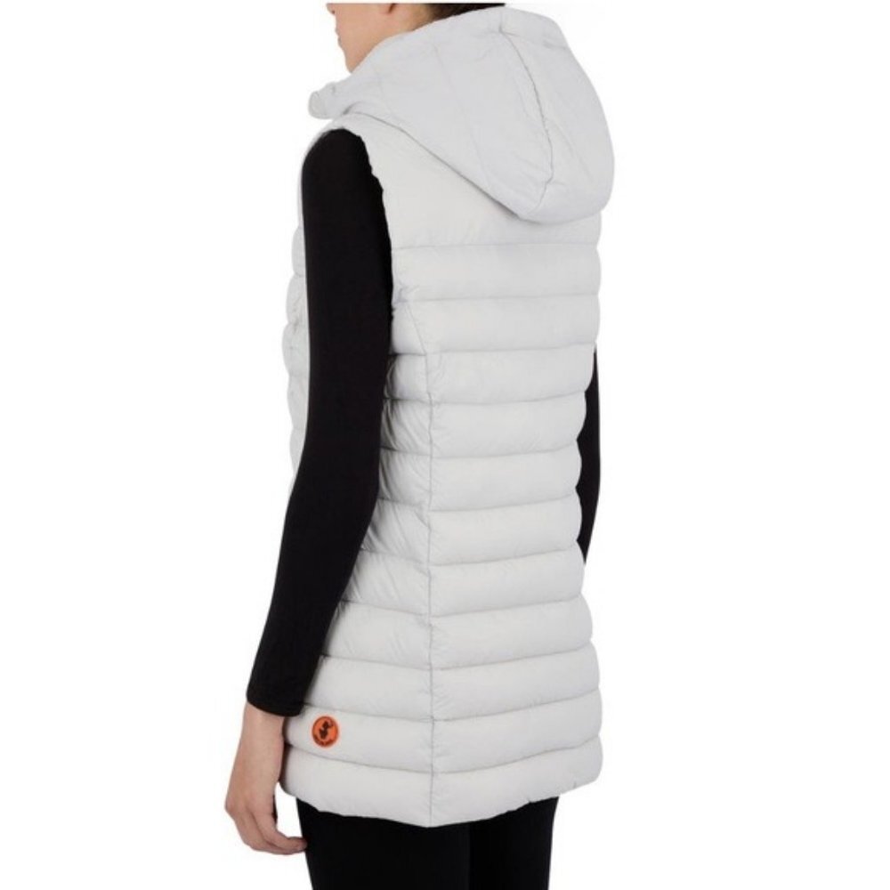 Save The Duck Fleece Lined Hooded Puffer Vest NWT Grey S M - Picture 2 of 4